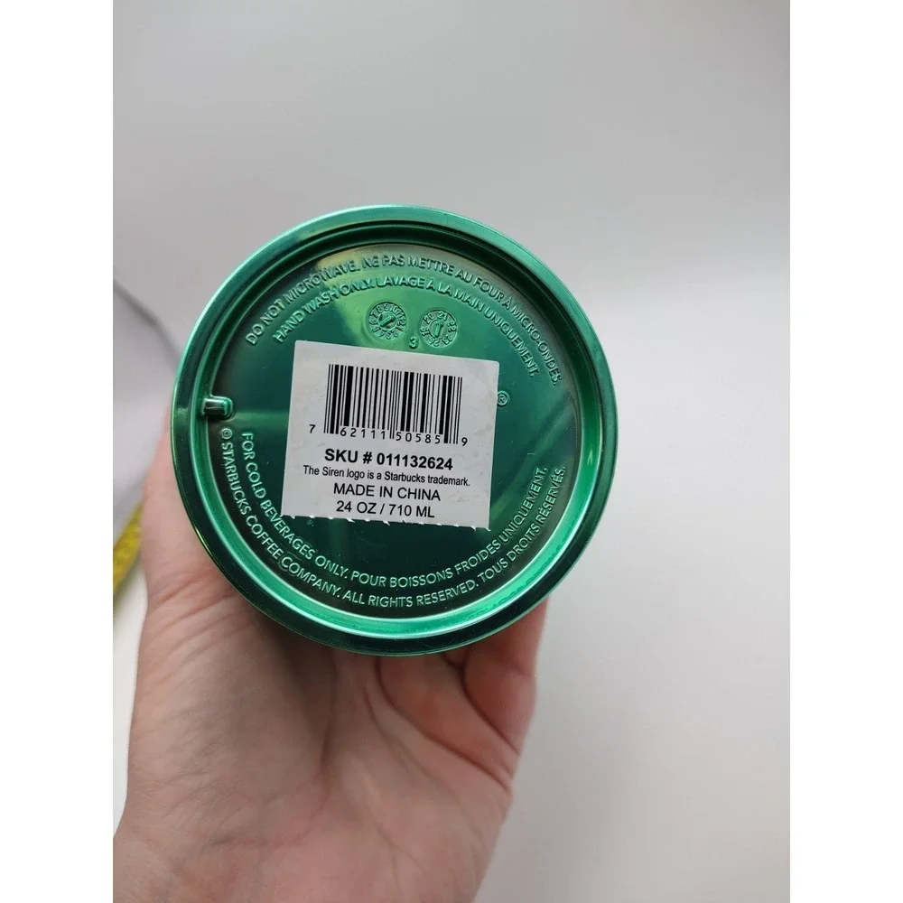Starbucks Tumbler Metallic Green Mirror Double Wall Venti Summer‎ Cold Cup 24oz